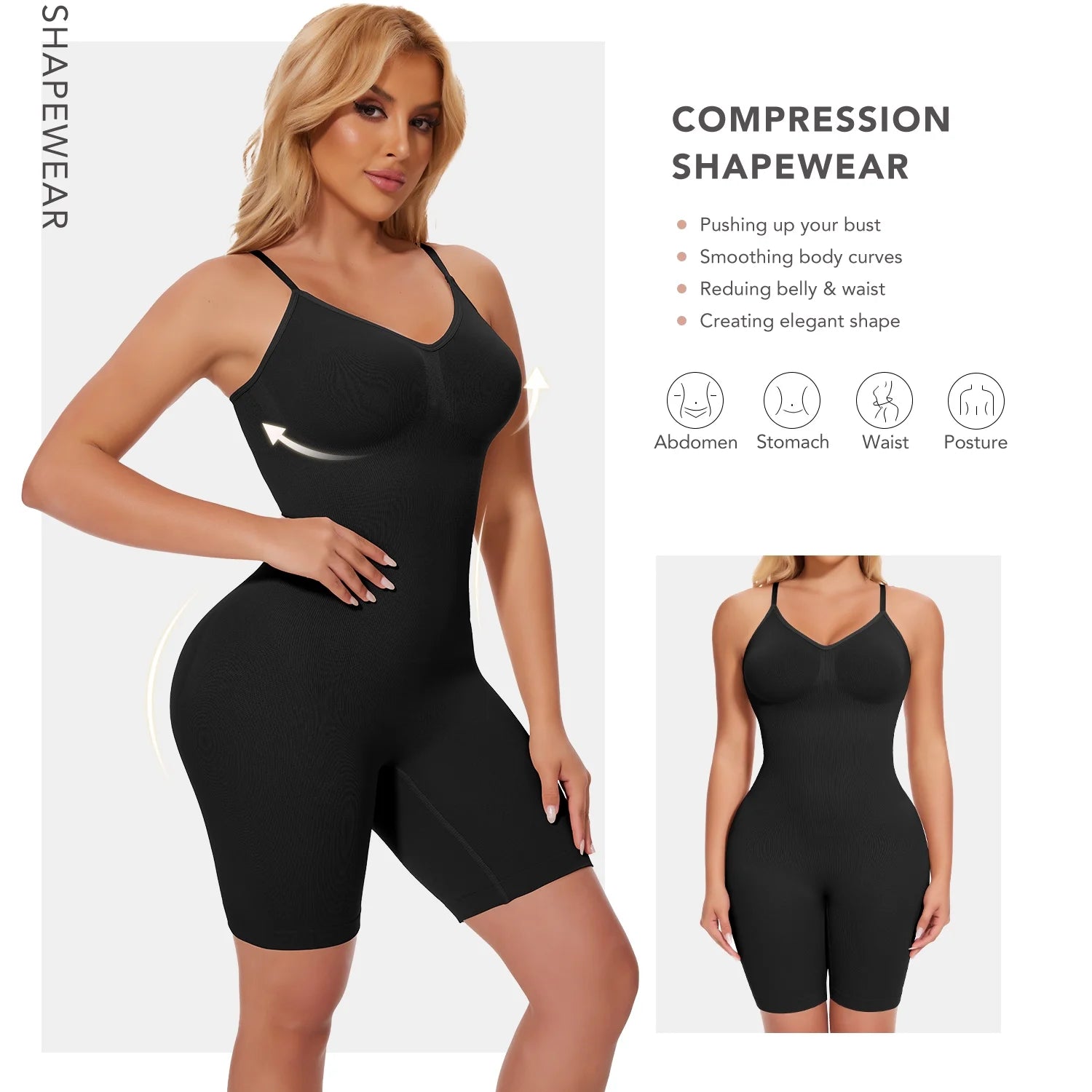 2 Pack Women'S Control Slip Shapers Full Body Shapewear Bodysuits Seamless Thigh Slimmer One Piece Jumpsuit