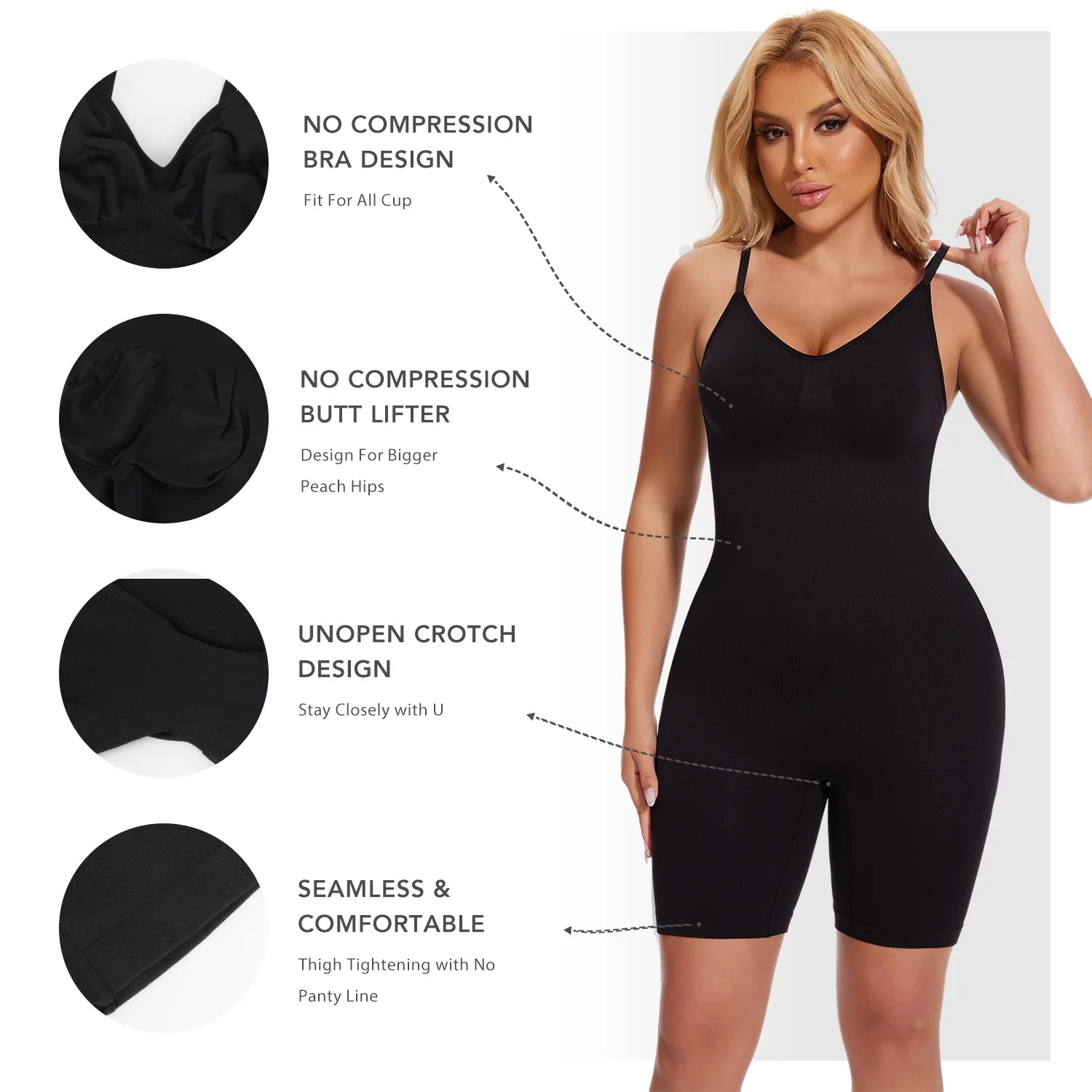 2 Pack Women'S Control Slip Shapers Full Body Shapewear Bodysuits Seamless Thigh Slimmer One Piece Jumpsuit