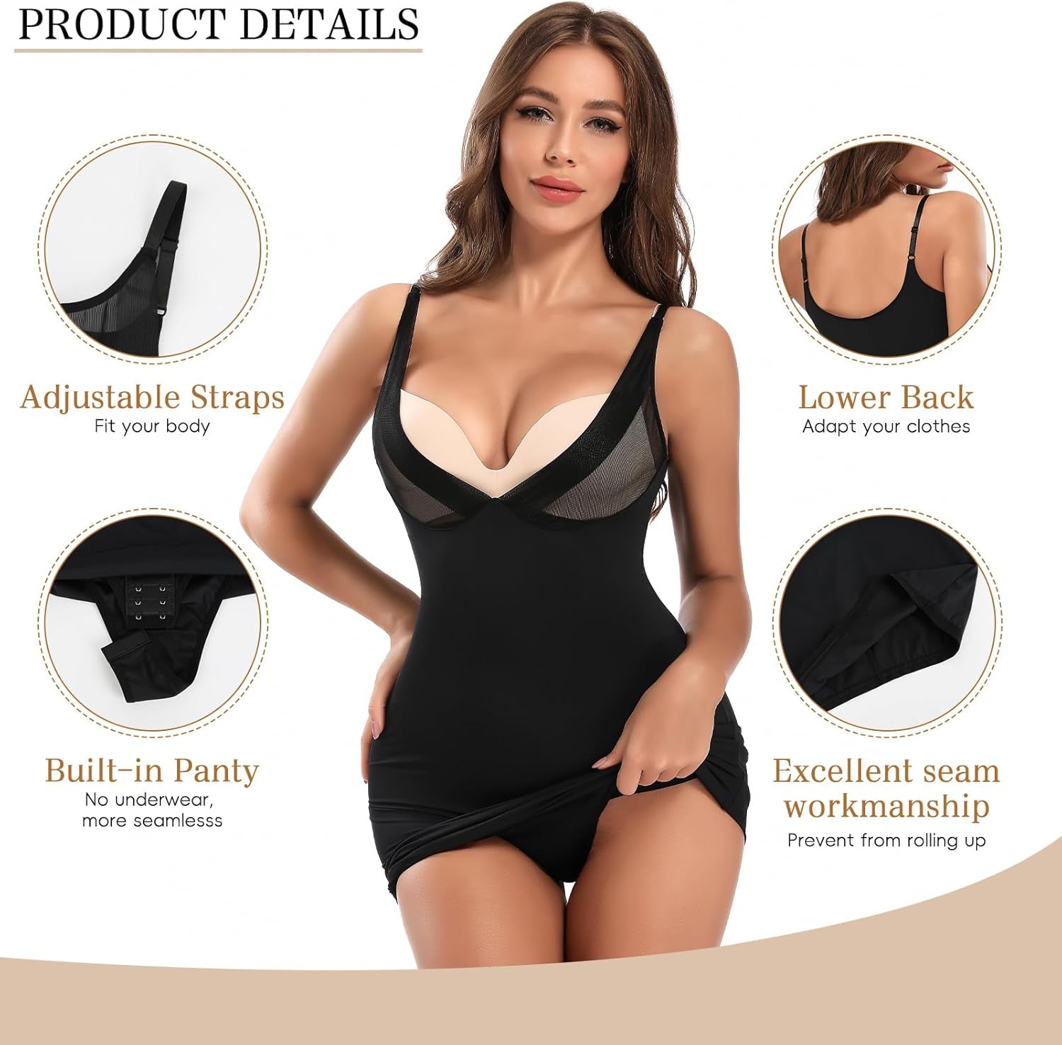 Women'S Full Slip for under Dresses Skirt Camisole Dress Slip Shapewear Deep V Slip Body Shaper