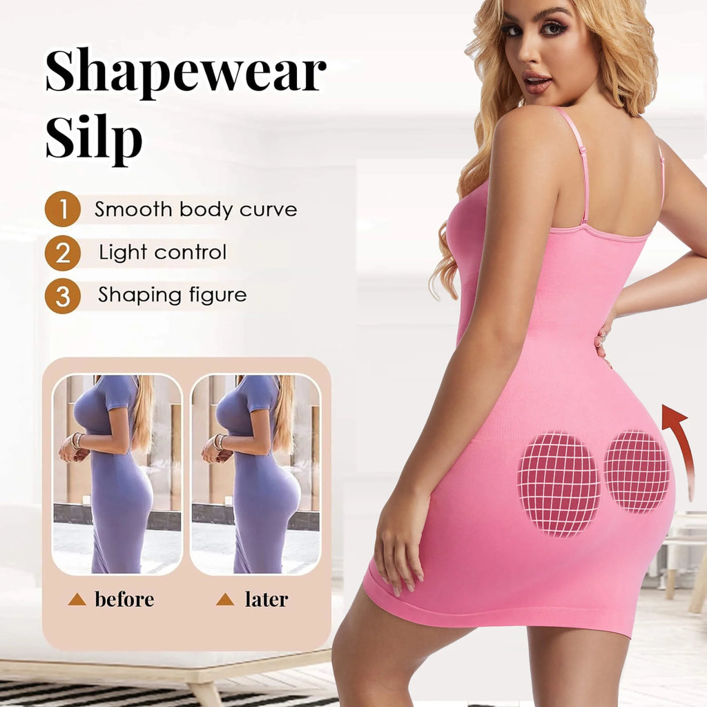 round Neck Shapewear Slip for Women Tummy Control Body Shaper under Dress Seamless Lingerie with Adjustable Straps