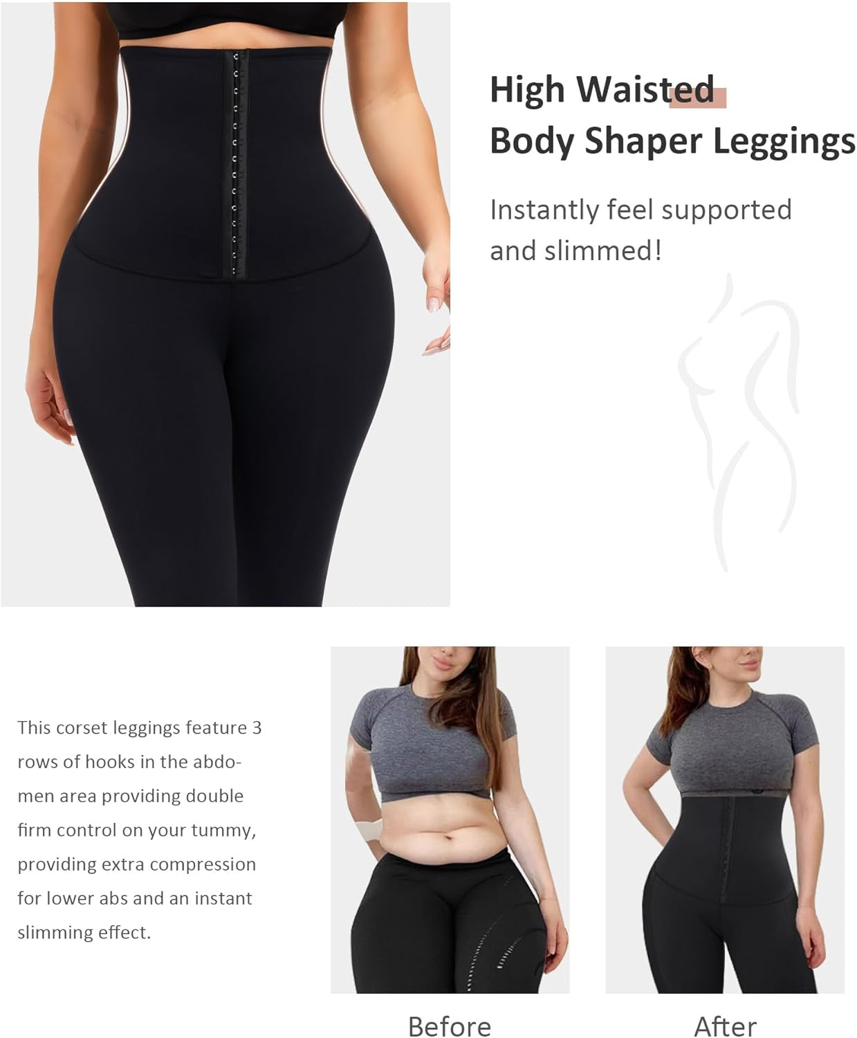 Leggings for Women Tummy Control Corset Waist Trainer Thigh Slimming High Waisted Compression Yoga Pants